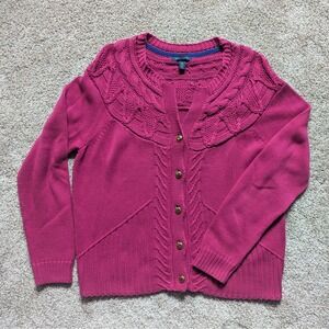 Tommy Hilfiger Women's XL Knit Cotton Cardigan Sweater Gold Buttons Pink Cotton
